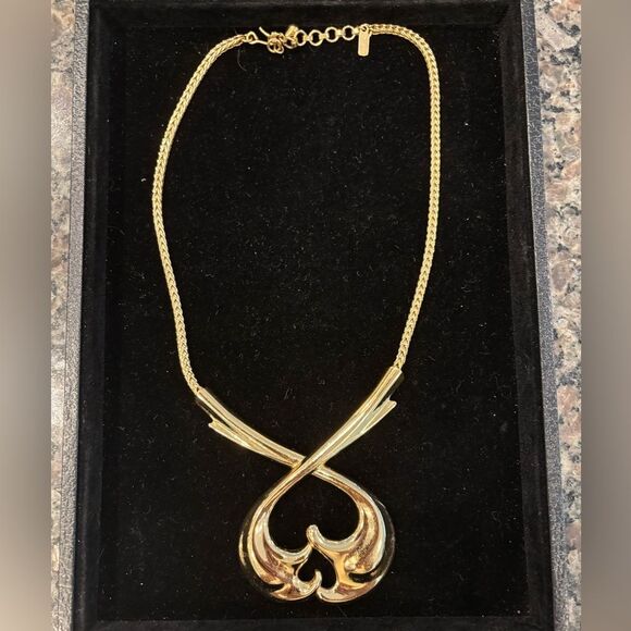 Monet Runway Vintage High Gleam Modernist Gold Pendant Necklace - Picture 1 of 3